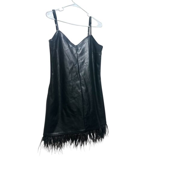 Aqua Faux Leather Slip Dress Womens Small Black Feather Trim Party  Whimsigoth - Picture 15 of 16